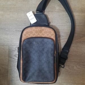 Coach Two-Tone Signature Crossbody Sling Bag in Brown and Black